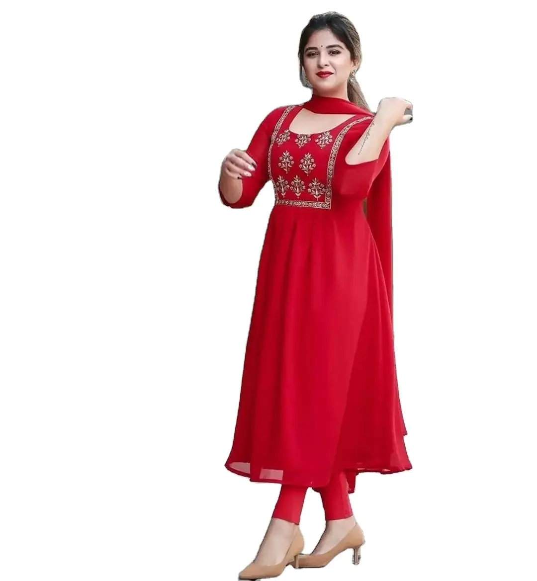 Kurtis bordado indiano de manga longa, moda casual elegante para mulheres, 2023