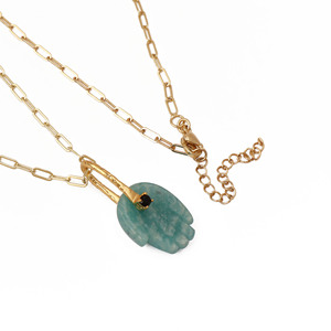 Amazonite <b>Hamsa</b> <b>Hand</b> <b>Necklace</b> with Black Onyx Gold Plated Brass Paperclip Chain Spiritual Protection Jewelry - Product Image 2