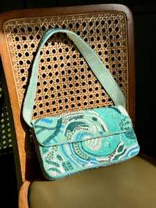 Sac à main en textile brodé fait main, forme rectangulaire, couleur vert menthe, tissu en coton, perles de verre, broderie en polyester, lavable - Product Image 2