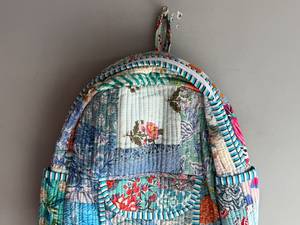 Sac à dos bohème en coton patchwork antivol avec panneaux rayés, fermeture éclair, poignée souple, usage quotidien, unisexe, cadeau idéal pour - Product Image 2