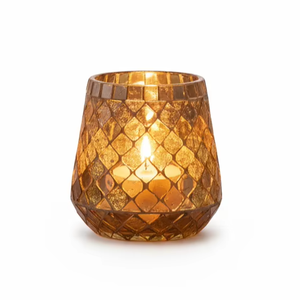 Support de bougie votive en verre artisanal Lumina Mosaic Amber, fait main, étanche, réutilisable, écologique, décoration d'intérieur - Product Image 1
