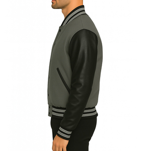 Men’s Heavyweight Varsity <b>Letterman</b> <b>Jacket</b> Custom College Bomber <b>Jacket</b> with Leather Sleeves Snap Button Closure Embroidery - Product Image 3