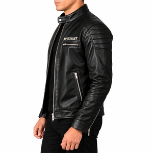 Men <b>Leather</b> <b>Jacket</b> Custom Solid Stand Collar <b>Jacket</b> Color Zip Front Stand Collar <b>Long</b> Sleeves Modern Design Fashion <b>Jacket</b> - Product Image 3