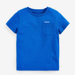 Blue Short Sleeve Jersey T-Shirt With Left <b>Chest</b> Pocket And Logo Print Casual Round Neck Design For Boys - Product Image 1