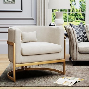 <span class=keywords><strong>Poltrona</strong></span> moderna a botte con gambe in metallo dorato sedia di accento di velluto per camera da letto e soggiorno Club divano laterale in avorio - Product Image 1