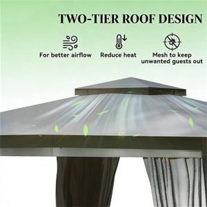Pergola et Pavillon de Terrasse Extérieur Gris Foncé avec Toit Souple, Pare-Soleil et Rideaux – Catégorie de Produits - Product Image 3