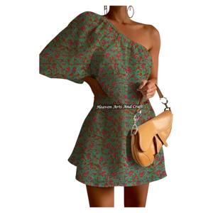 Nuevo Vestido de Fiesta Estampado de Verano 2026 con Hombro Descubierto y Manga Abullonada para Mujer, Vestido Sexy Irregular con Hombro Descubierto y Manga Abullonada - Product Image 6