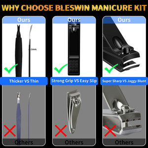 Professional Pieces <b>Manicure</b> Set Stainless Steel Nail Clippers Set <b>Manicure</b> Pedicure <b>Kit</b> With PU Travel Case - Product Image 2