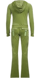 Green Color Women Velour <b>Tracksuit</b> With Pocket Cropped Flared Trouser Pant Velvet <b>Tracksuits</b> <b>Winter</b> Jogging Suit Set Breathable - Product Image 4