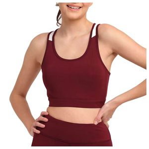 Womens Burgundy Racer back Sports <b>Bra</b> <b>Open</b> Back Yoga Running Fitness Workout Crop Top Breathable Activewear Training Wear - Product Image 6