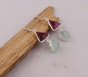 Handcrafted Aqua Chalcedony 925 <b>Silver</b> <b>Dangle</b> <b>Earrings</b> Bezel Set Teardrop Minimalist Stone <b>Earrings</b> for Women Jewelry Manufactur - Product Image 4