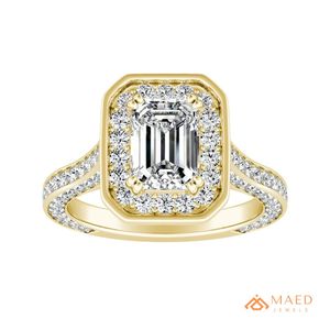 Bague de fiançailles et de mariage en moissanite taille émeraude avec micro-incrustation halo, plaquée or, pour femme, bijoux de luxe vintage pour mariée et soirée - Product Image 1