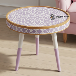 Lavender Meena Pattern Wooden <b>Stool</b> – Handcrafted <b>Round</b> Decorative Accent <b>Stool</b> for Living Room & Bedroom - Product Image 6