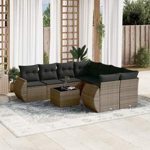 Conjunto de Sofá de Jardín de Ratán PE Gris con Acero con Recubrimiento en Polvo y Vidrio Templado, Muebles de Exterior Premium - Product Image 1