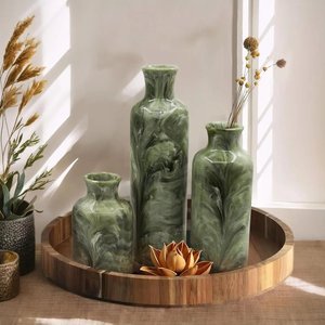 Ensemble de 3 vases à fleurs évasés en résine de marbre vert, faits à la main, écologiques, pour centre de table moderne dans le salon - Product Image 6