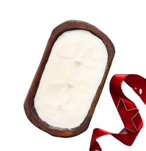 Portavelas navideño de madera de acacia ecológico de gran tamaño hecho a mano, cuenco de masa rústico de granja, precio bajo - Product Image 1