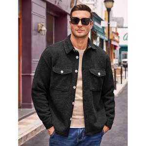 2025 hommes décontracté boutonné Shacket hiver vêtements d'extérieur légers avec poche floue Sherpa polaire veste - Product Image 2