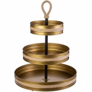 Soporte Rústico de 2 Niveles para Pastel, de Metal Dorado, Estilo Vintage, Bandeja de Servir de Hierro Galvanizado con Asa, Redonda, Decorativa, para Postres - Product Image 5