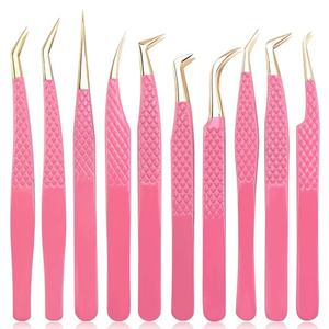 Elegant Pink Matte Finish with Gold Tips High-Precision Ergonomic Textured Handle For Maximum Control Stainless Steel Tweezers - Product Image 1
