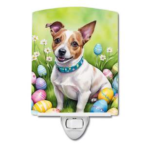 Certifié UL Nouveau Jack Russell Terrier Chasse aux œufs de Pâques Veilleuse en céramique compacte 6x4x3 multicolore pour éclairage décoratif - Product Image 1