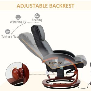 Poltrona Reclinabile Elettrica Girevole con Poggiapiedi, 10 Punti di Massaggio Vibrante, in Ecopelle Nera, Telecomando per il Massimo Comfort - Product Image 4