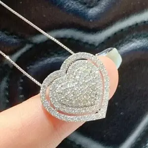 2Ct Princess Cut Real Moissanite <b>Heart</b> Pendant Sterling <b>Silver</b> Plated Link Chain - Product Image 3