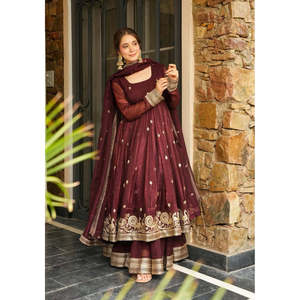 Designer Women's Anarkali Gown Set with Embroidered Sequence Work Including Bottom and Dupatta - Product Image 6