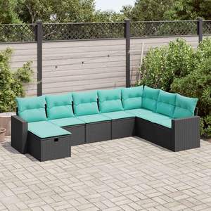 Conjunto de Sofás para Patio en Forma de L, Muebles de Exterior de Ratán Sintético Negro con Cojines de Almacenamiento para Uso en Patio - Product Image 3