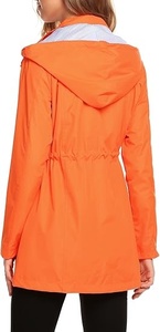 Women's Orange Hooded Windbreaker <b>Jacket</b> Full Sleeve Drawstring Closure Waterproof Casual <b>Long</b> Length Outerwear - Product Image 6
