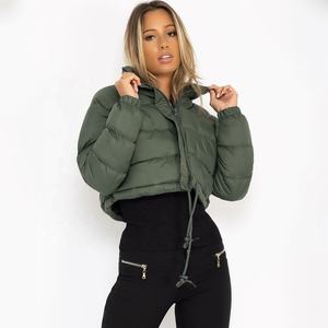 Men's Thick <b>Puffer</b> Long Sleeve Short <b>Cropped</b> Hooded Winter <b>Jacket</b> with Front Logo High Street Style - Product Image 1