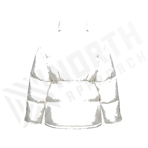 White Quilted Jacket Stand Collar Full Sleeve Button Closure Winter Wear Women's Coat - Product Image 2