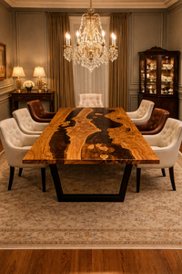 Mesa de Comedor con Borde Natural y Resina Epoxi, Mesa de Madera Negra, Mesa de Comedor de Lujo Hecha a Mano, Muebles Rústicos Modernos, Mesa de Tamaño Personalizado - Product Image 3