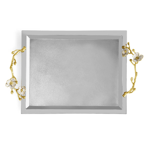 Bandeja Ovalada para Servir, Hecha a Mano, de Acero Inoxidable, con Asas de Bambú, Elegante Bandeja Decorativa de Metal Plateado - Product Image 6