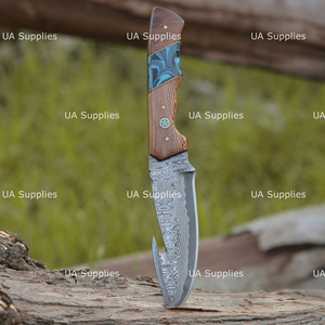 Couteau de camping à lame fixe en acier Damas de qualité industrielle, marque privée, directement de l'usine UA Supplies, manche en bois et résine bleue - Product Image 2