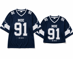 Camiseta Deportiva Unisex con Hombros Caídos, Estampado Personalizado, Estilo Fútbol Americano, Top Corto Azul para Mujer, Camiseta de Fútbol Transpirable de Malla, Estilo Hip Hop - Product Image 4