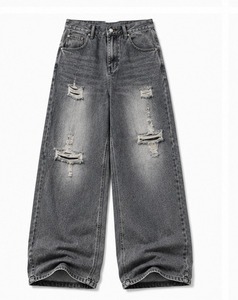 Jeans en denim délavé coupe droite ample pour hommes, qualité supérieure, personnalisables, printemps, décontracté, confortable, prix bas, 100% denim - Product Image 1