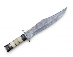 Handcrafted Twist Damascus Steel Utility <b>Knife</b> Outdoor Field Segmented <b>Bone</b> Brass Micarta Spacer <b>Handle</b> OEM - Product Image 2