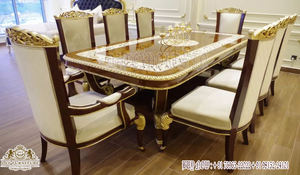 <b>Victorian</b> Style Metallic Polished Dining Table & <b>Chairs</b> Set Classic Style 6 Seater Dining Room Furniture Solid Teak Wood Dining - Product Image 2