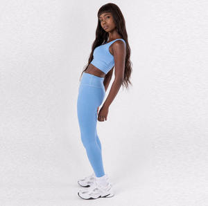 Conjunto de Leggings Largos de Poliéster Rosa para Mujer, Cintura Alta, Transpirables, Sin Costuras, Deportivos, para Yoga - Product Image 4