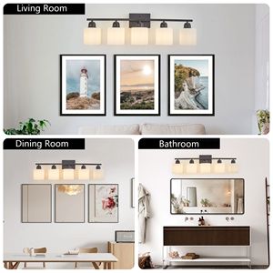 5 <b>Light</b> Modern Bathroom <b>Vanity</b> <b>Light</b> <b>Mirror</b> Black and Milky White Frosted Glass Shades E26 Wall Sconces - Product Image 5