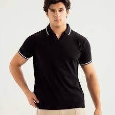 Nouveau design 2026 – Polo homme à manches courtes avec logo personnalisé, noir, performance golf, avec bordures grises et poignets contrastants. - Product Image 3