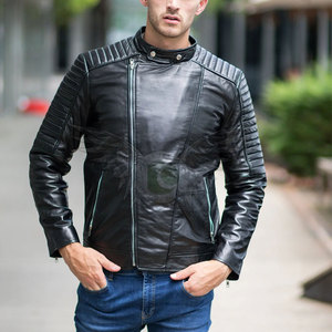 Fashion Outerwear Men Leather Jacket Casual Stand Collar Zipper Closure Windproof Slim Fit Regular Sleeve Leather Jackets - Product Image 2
