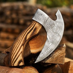 Forged steel survival <b>axe</b> Viking style tomahawk Wood <b>handle</b> hatchet Engraved dragon design <b>axe</b> - Product Image 1