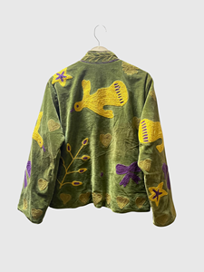 Chaqueta de terciopelo con cuello mandarín y patrón animal bordado a mano, manga larga, talla grande, para otoño. - Product Image 2