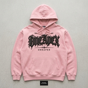 <b>Men's</b> <b>Pink</b> Hooded Oversized Embossed Hoodie Streetwear Pullover Hooded <b>Sweatshirt</b> Front Logo Wholesale - Product Image 5