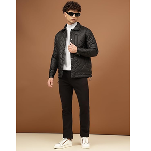 Chaqueta Acolchada Negra para Hombre, Cuello Alto, Resistente al Viento, Informal, Relleno de Poliéster, para Otoño - Product Image 3