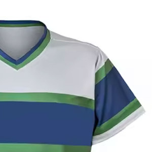 Tenue de baseball adulte sublimée, maillot rayé blanc, bleu, vert à col en V avec pantalon gris en polyester anti-humidité - Product Image 5