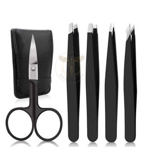 Juego de 5 Pinzas de Cejas de Acero Inoxidable de Alta Calidad con Punta Inclinada y Tijeras - Product Image 1
