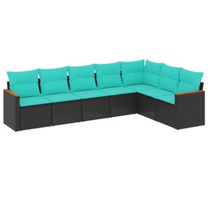 Set Divano da Esterno a 7 Pezzi in Polyrattan Nero con Cuscini - Elegante Arredamento da Giardino - Product Image 2
