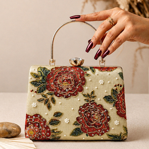 Bolso de mano vintage con adornos de rosas, elegante bolso de noche para mujer, para ocasiones festivas - Product Image 1